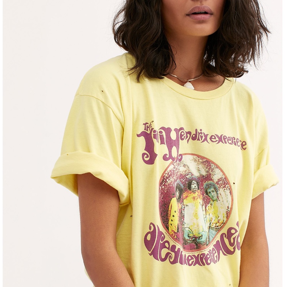 NWOT Free People Yellow Jimi Hendrix Vintage Tee T-Shirt Size Small- Oversized